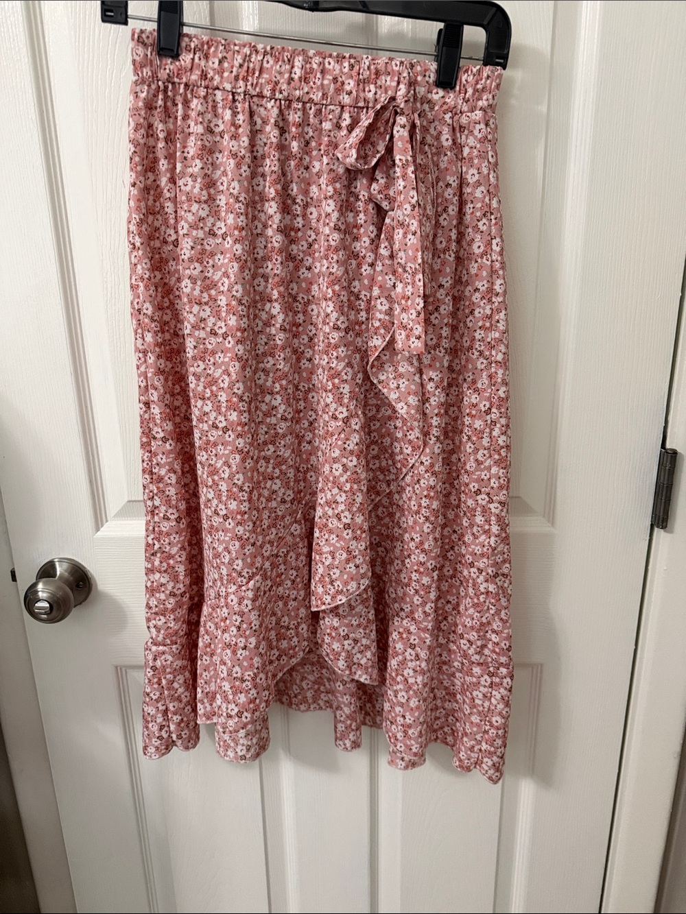SHEIN Rose Pink Floral Ruffle Midi Skirt